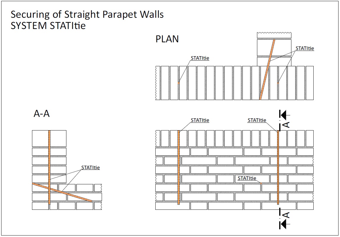 Stati-Tie Вузол 2-1 (фасад, стіни з цегли). Ремонт та відновлення цегляного фасаду з тріщинами, дефектами, відшарування цегли